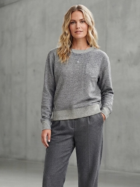 Roots Sweaters - Roots Gray Salt & Pepper Crewneck Sweater with Pocket Size Medium Cotton